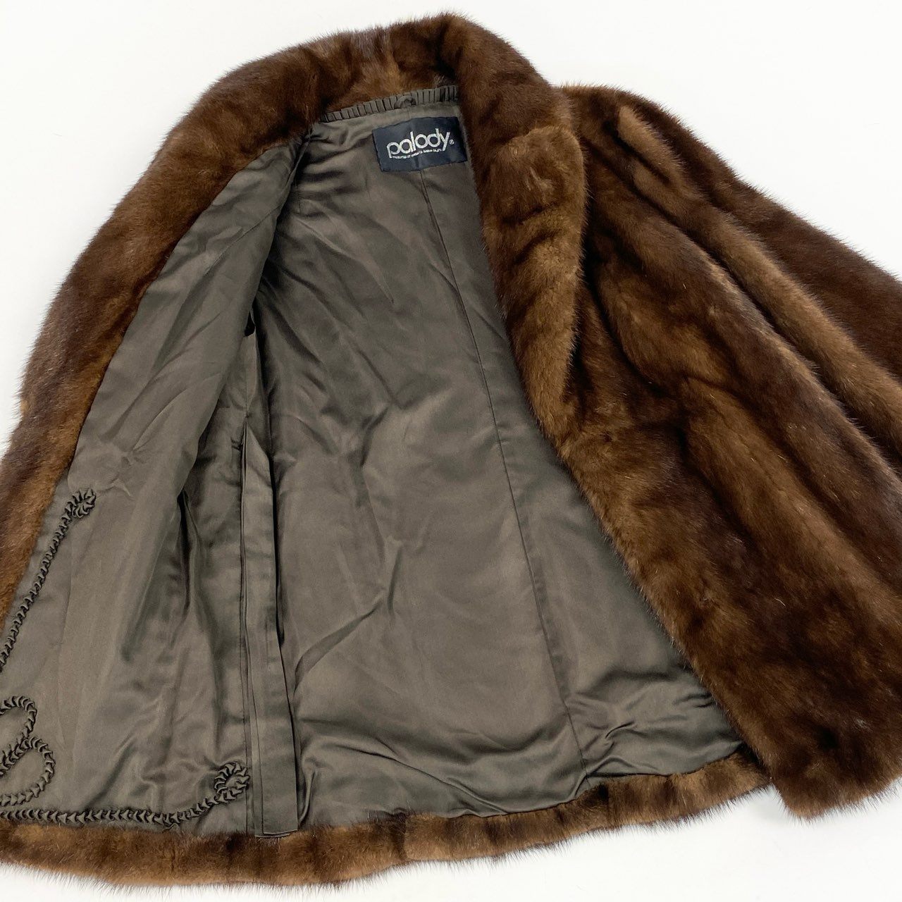 37L10 palody MITSUKOSHI 三越 デミバフミンク ロングコート サイズ9号 ブラウン 本毛皮  MINK FUR ポケット有t18r