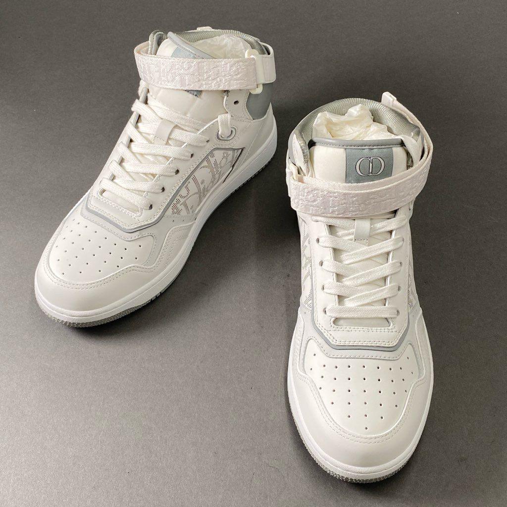 3f6 《未使用保管品》 Dior ディオール MID TOP Oblique Sneakers オブリーク スニーカー 41 ホワイト レザー シューズ 箱付き