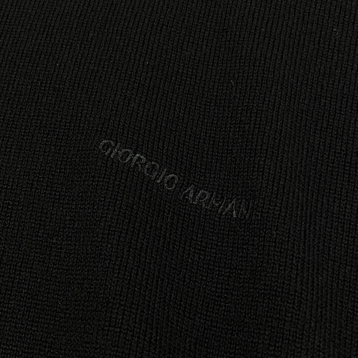 79j5 GIORGIO ARMANI ジョルジオアルマーニ 80's アーカイブ ロングスリーブニットポロシャツ ロゴ刺繍 イタリア製 ブラック ウール100％ メンズ 男性用u02t