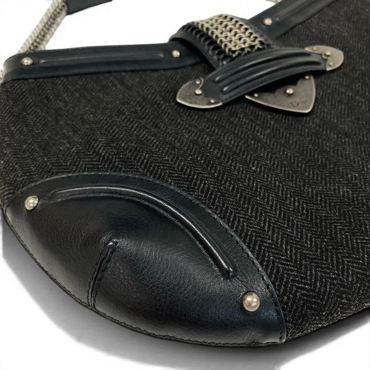 e4 《美品》 Christian Dior クリスチャンディオール ガリアーノ期 チェーンメイル ワンハンドルバッグ John Galliano Chainmail Detail Bag ブラックt18rt18r