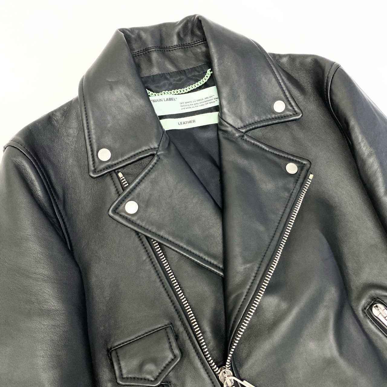 38c3 OFF-WHITE オフホワイト BERNINI レザージャケット ライダースジャケット ダブルライダースジャケット OMJG003F18983011 XSサイズ ブラック レザー メンズ 男性用o07t