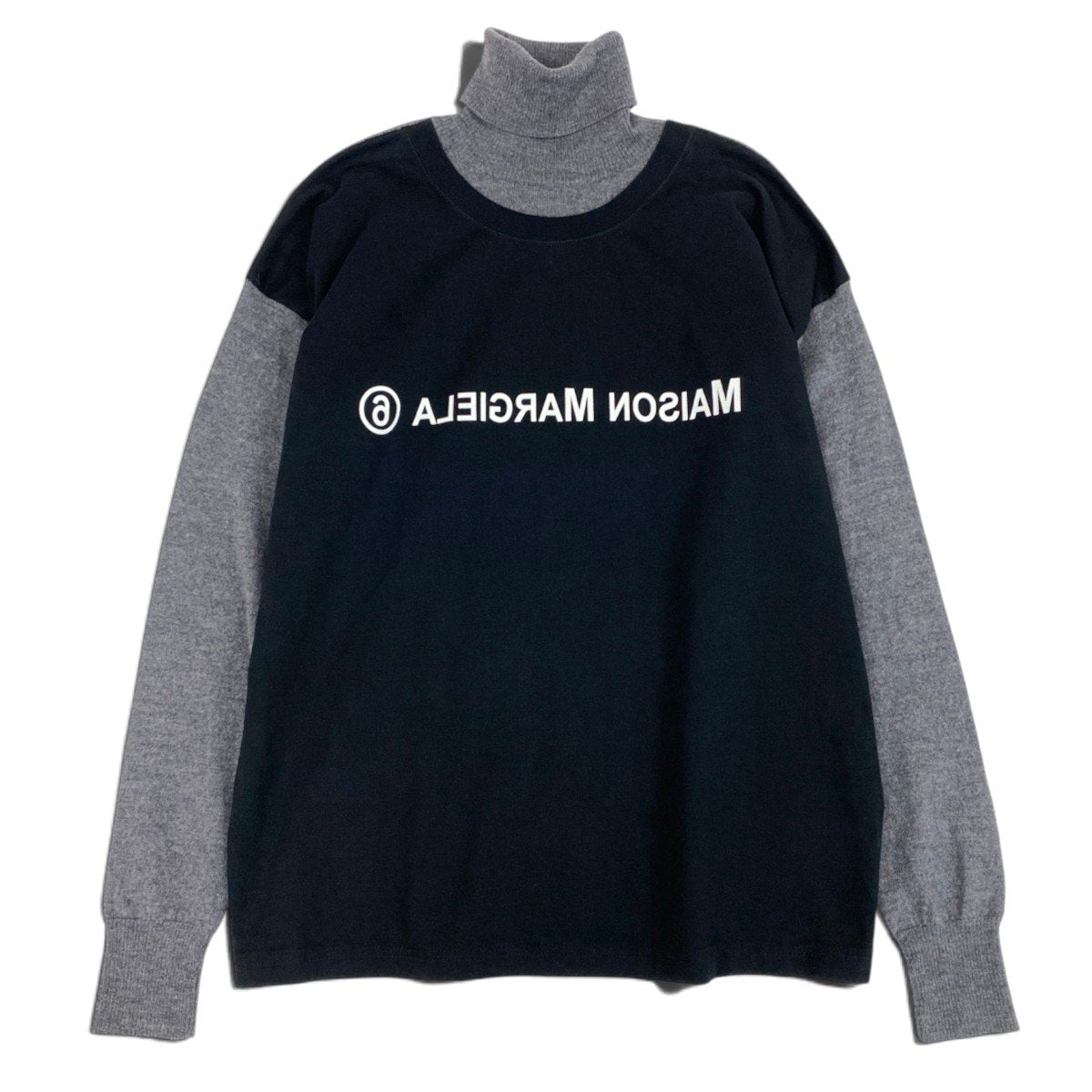 Ii4 【美品】MM6 Maison Margiela 反転ロゴ タートルネック ニットセーター Mサイズ グレー ブラック レディース 女性用u02t