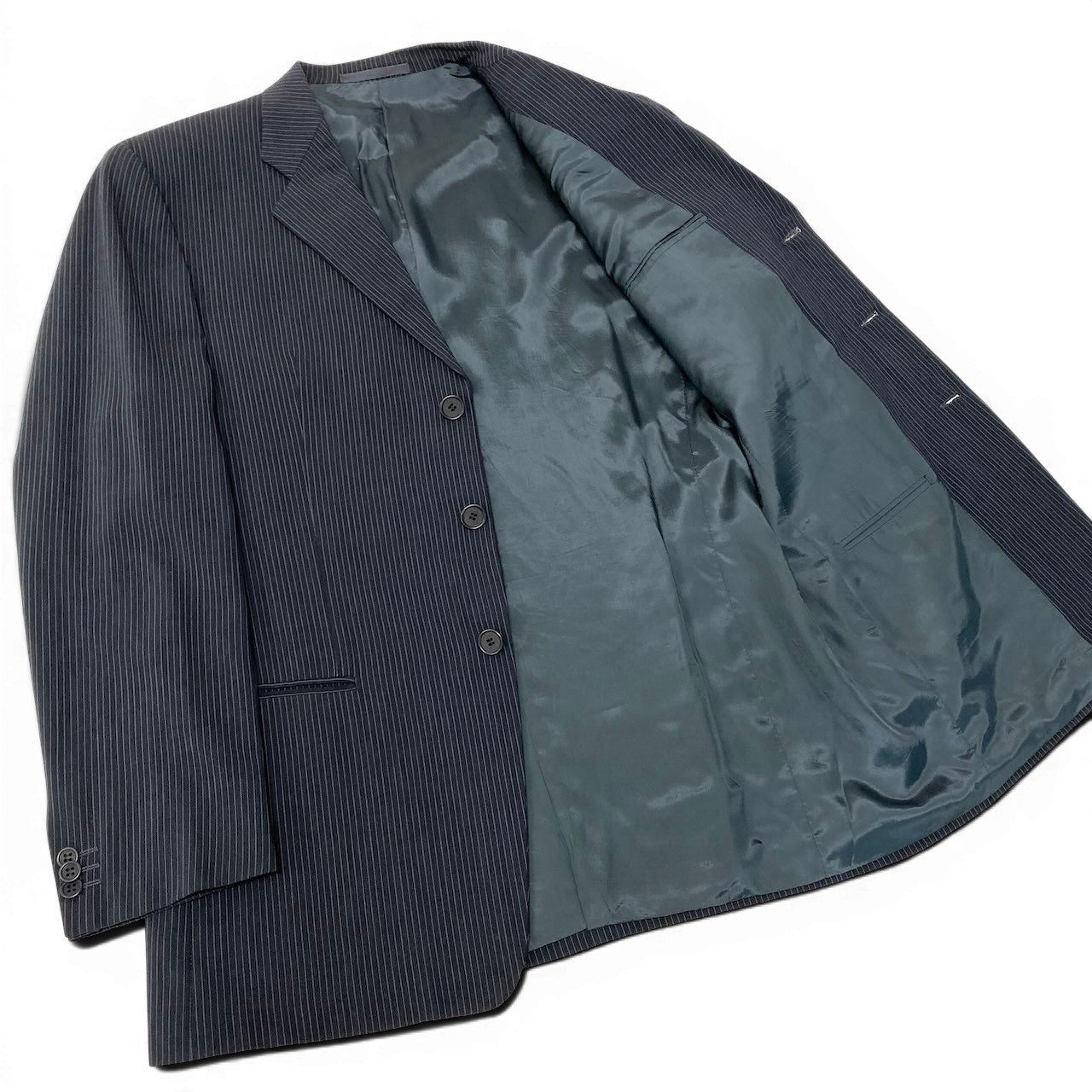 92g27 ARMANI COLLEZIONI アルマーニコレツィオーネ セットアップ シングルスーツ 3B ストライプ柄 テーラードジャケット タックパンツ サイズ50 グレー メンズ 紳士服o07t
