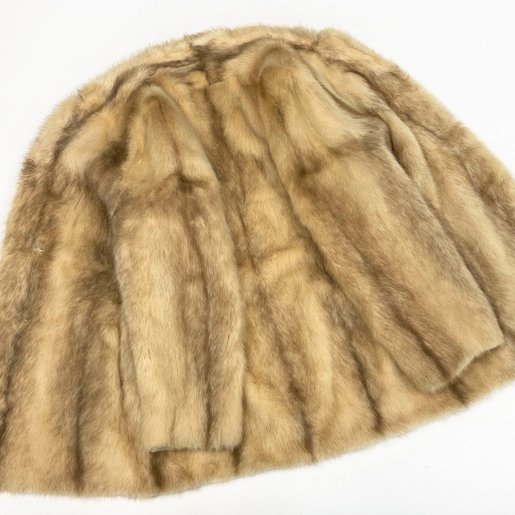 25L15 クロスミンク ファーコート サイズ11号 クリーム系 本毛皮 パステルミンク MINK FUR ポケット有t18r