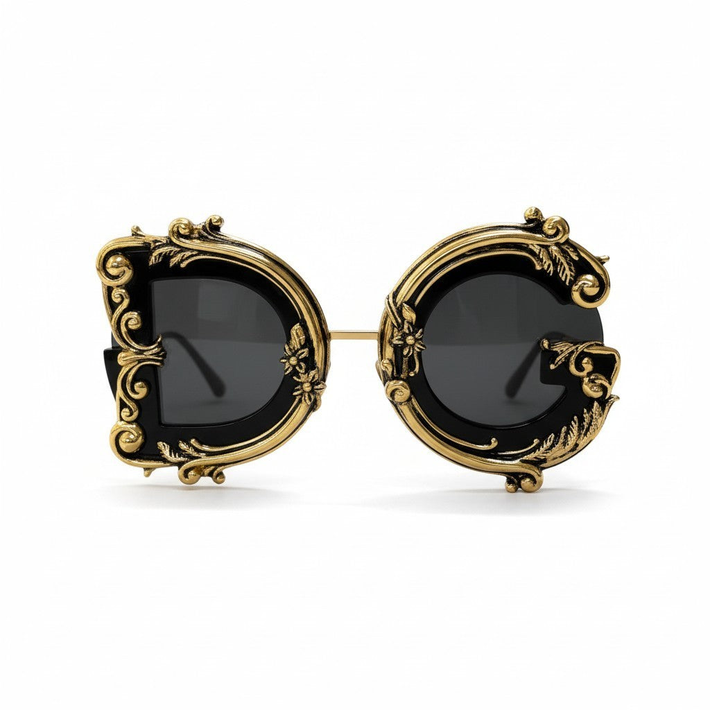 ⅾ2 DOLCE&GABBANA ドルチェ＆ガッバーナ DGロゴ サングラス バロック調 ブラック/ゴールド レディース アイウェアk02i