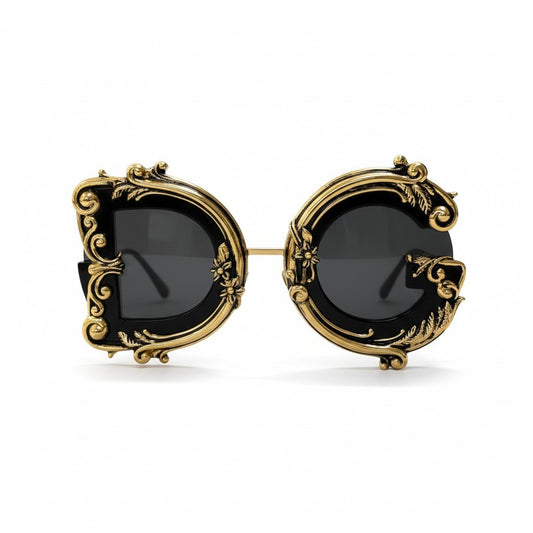 ⅾ2 DOLCE&GABBANA ドルチェ＆ガッバーナ DGロゴ サングラス バロック調 ブラック/ゴールド レディース アイウェアk02i