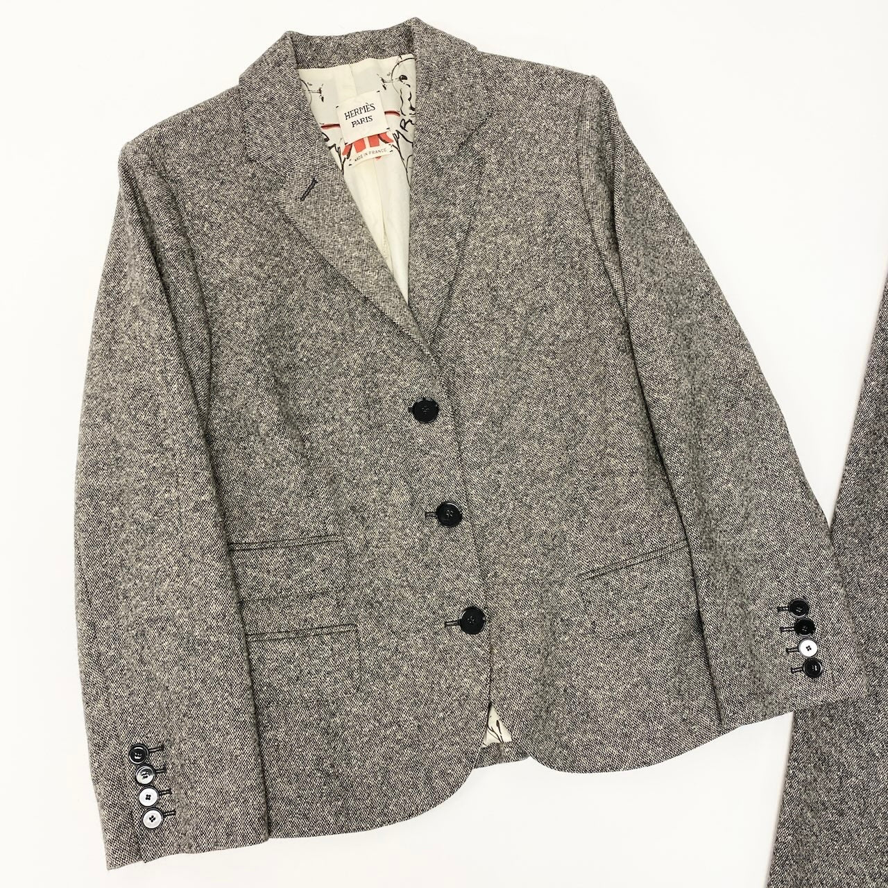 E HERMES エルメス パンツスーツセットアップ テーラードジャケット ボトムパンツ カシミヤ混 裏地シルク 38サイズ ブラウン系 レディース 女性用nu1