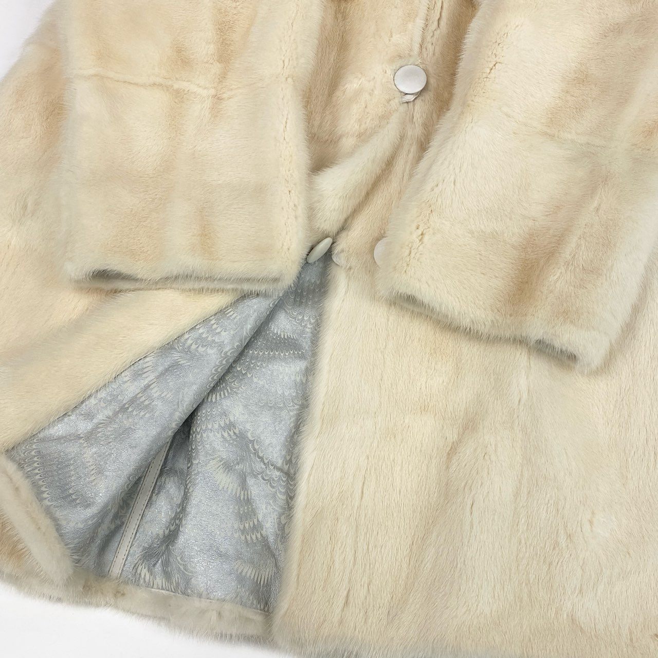 20k2《希少》 ショール付き パールミンク ロングコート 98cm ホワイト 最高級本毛皮 ノーカラー 裾広がり PEARL MINK FURt18r