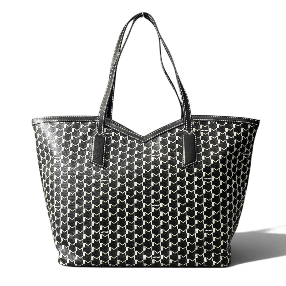 h13【極美品】MOYNAT モワナ M.CABAS Mカバス トートバッグ Mカットアウト ジップポーチ ブラック ホワイト レディース 女性用k02i