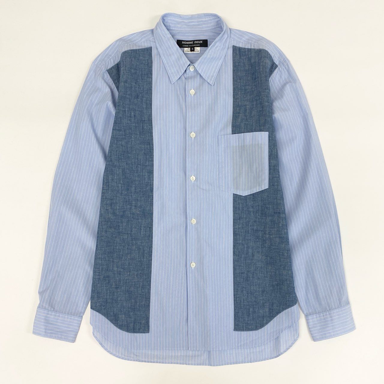 54g10 《美品》 COMME des GARCONS HOMME DEUX コムデギャルソン オムドゥ 切替ストライプシャツ M ブルー 日本製 紳士服