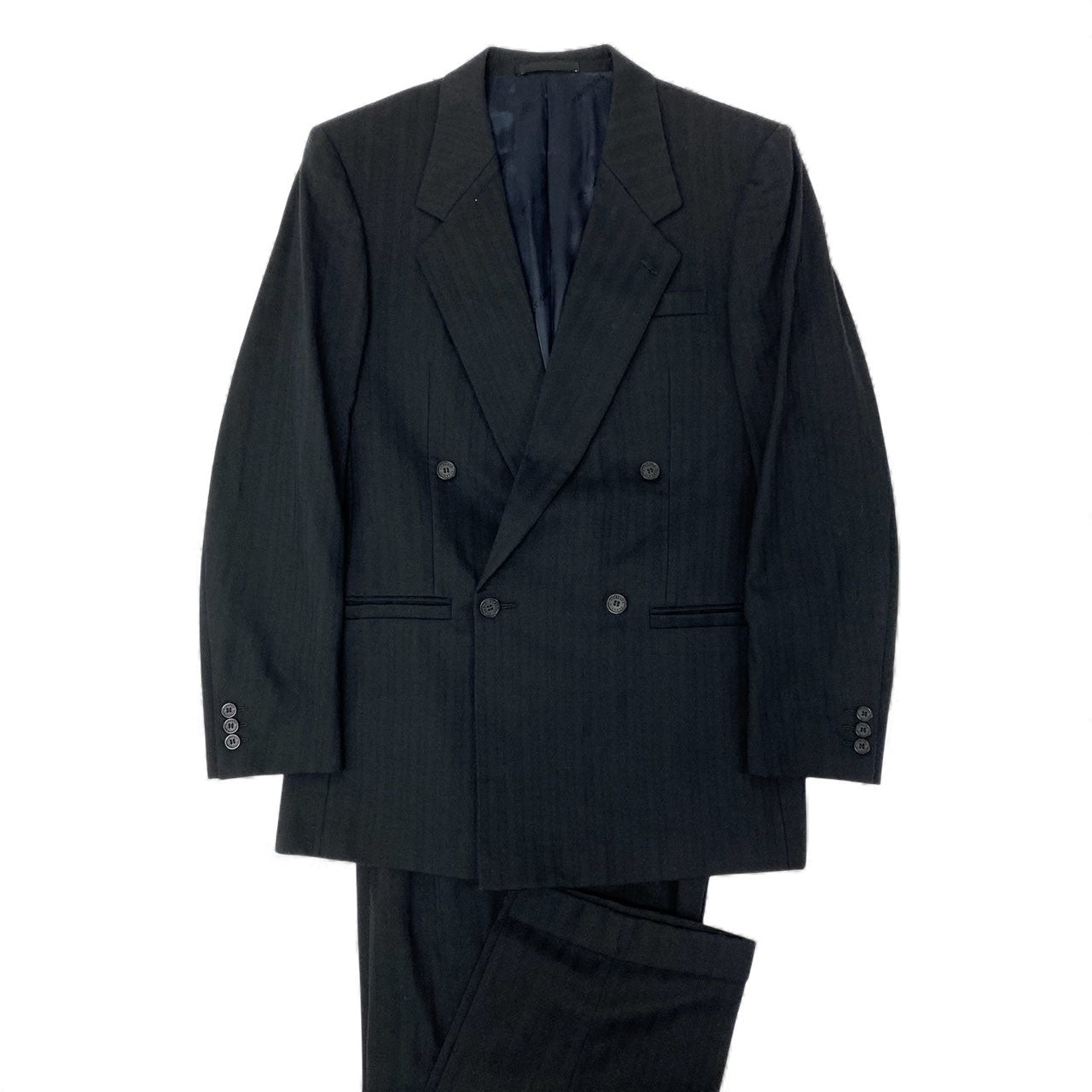 51Ⅼ2 VERSACE CLASSIC ヴェルサーチ クラシック ダブルブレスト スーツセットアップ 総柄 46 ブラック メンズu02t