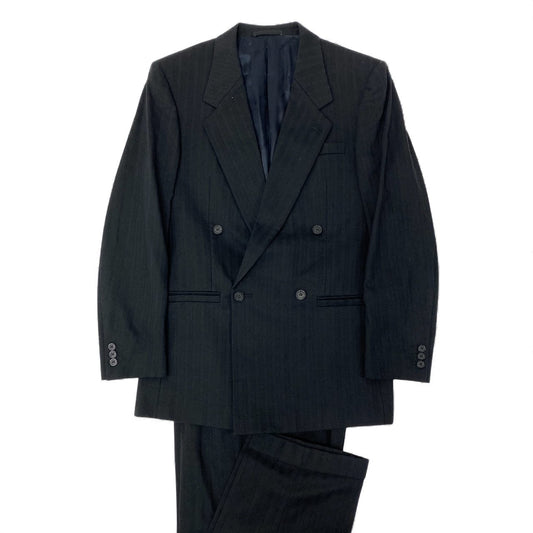 51Ⅼ2 VERSACE CLASSIC ヴェルサーチ クラシック ダブルブレスト スーツセットアップ 総柄 46 ブラック メンズu02t