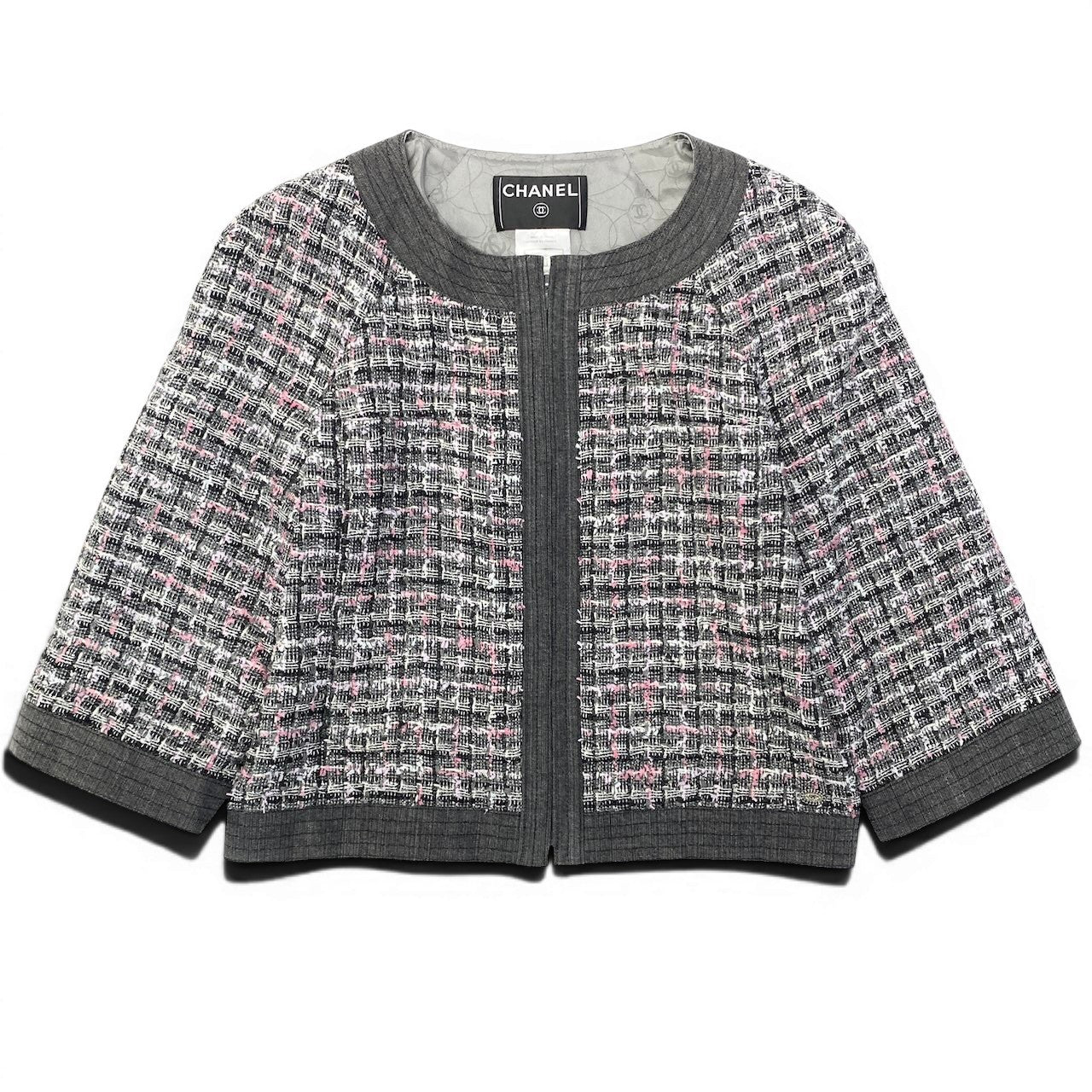 46e11 CHANEL シャネル 2007SS ジップアップツイードジャケット ノーカラージャケット P30546W03870 B3156 38サイズ マルチカラー レディース 女性用ta1