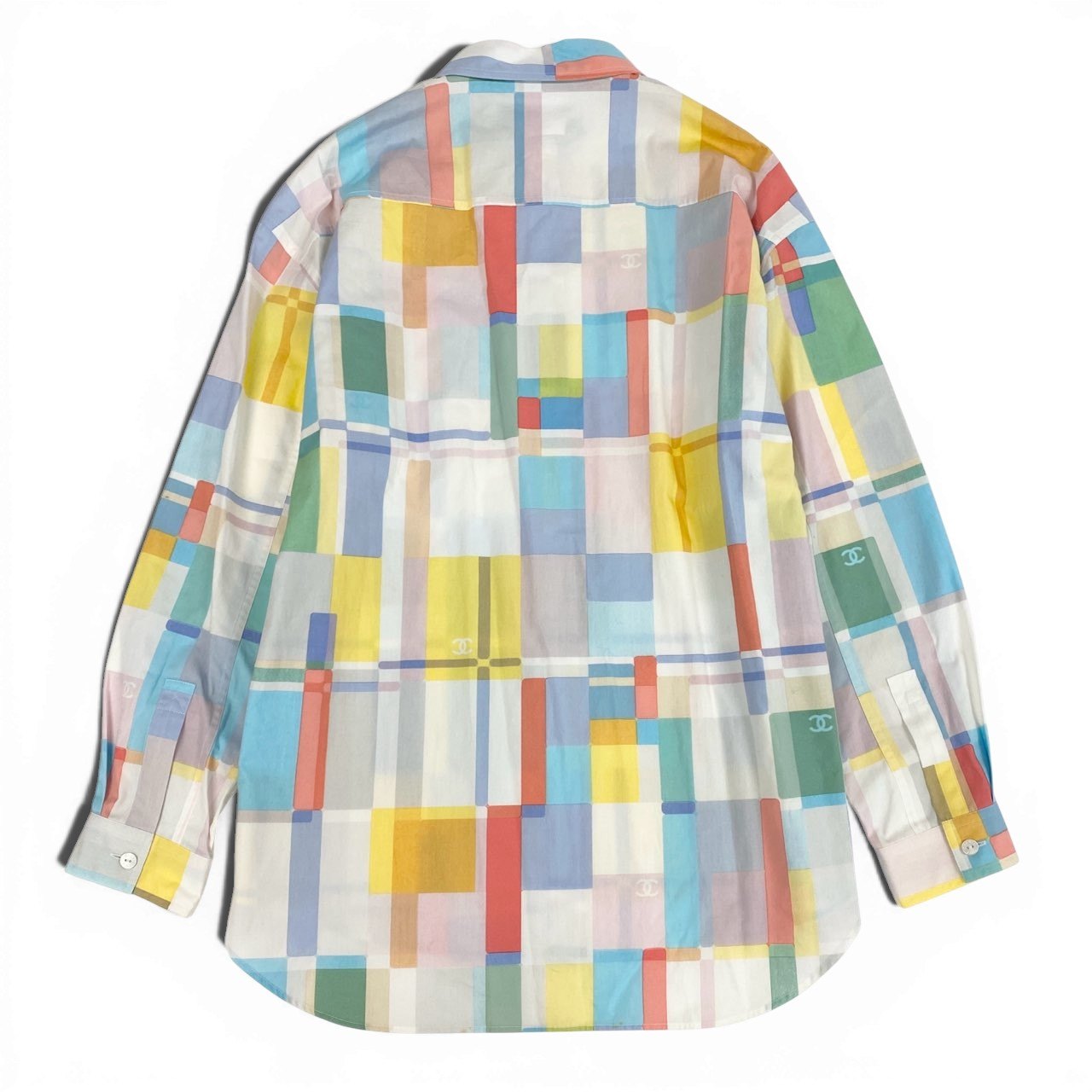 56a14【Archive】CHANEL シャネル 1999年 クルーズコレクション P12336 ココマークデザイン 長袖シャツ オーバーシャツ サイズ38 マルチカラー レディース メンズ着用可 男女兼用ta1