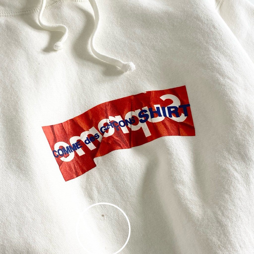 13e21 Supreme COMME des GARCONS SHIRT シュプリーム コムデギャルソン 17SS Box Logo Hooded Sweatshirt ボックスロゴ パーカー フーディ 反転ロゴ Mサイズ ホワイト コットン