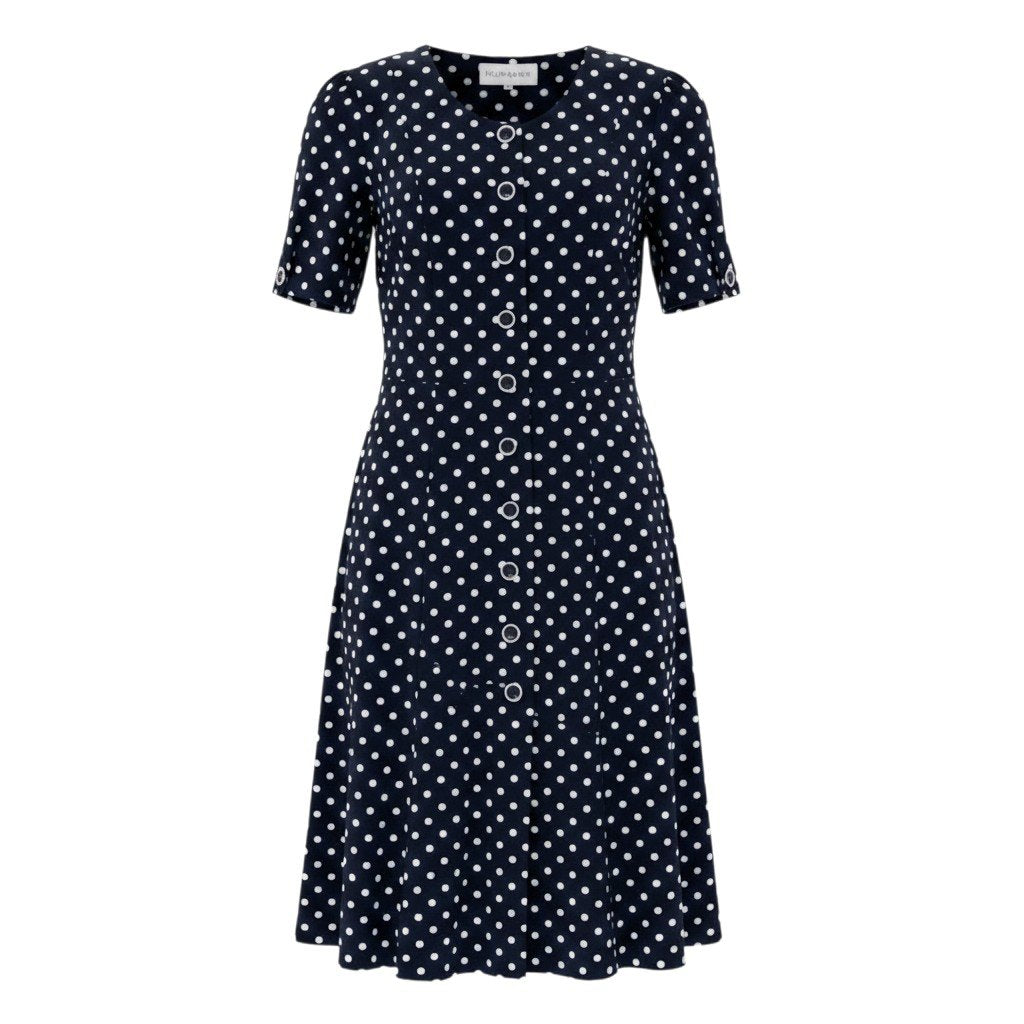 Ee27 YVES SAINT LAURENT イヴサンローラン レトロワンピース シャツワンピース ドット柄 水玉 サイズ38 ネイビー 綿100％ レディース女性服o07to07t