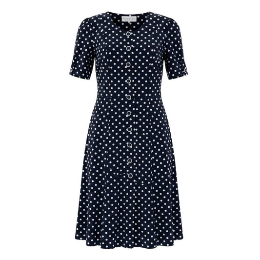 Ee27 YVES SAINT LAURENT イヴサンローラン レトロワンピース シャツワンピース ドット柄 水玉 サイズ38 ネイビー 綿100％ レディース女性服o07to07t