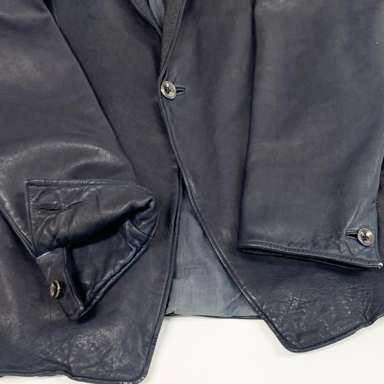 70a15 DENIM TOMORROWLAND デニム トゥモローランド 別注 ラムレザー テーラードジャケット M ネイビー 羊革 シープスキン イタリア製t18r