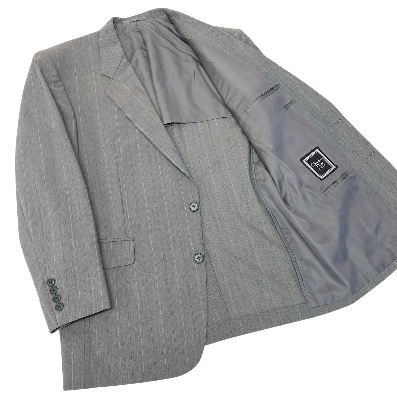 68g4 Christian Dior MONSIEUR クリスチャンディオール セットアップ シングルスーツ ストライプ柄 サイズAB6 グレー ウール100％ メンズ 紳士服o07t