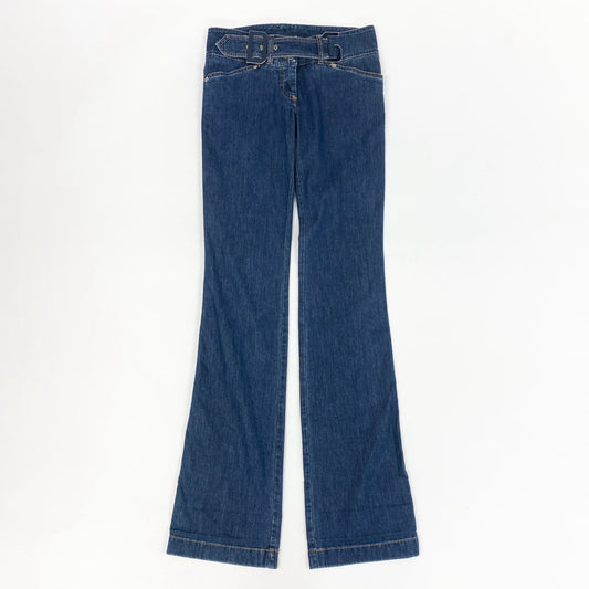 1j27 DOLCE&GABBANA ドルチェアンドガッバーナ デニムパンツ ローライズ ウエストDGベルト フレアパンツ F31WED/G8534 38サイズ インディゴ レディースu02t