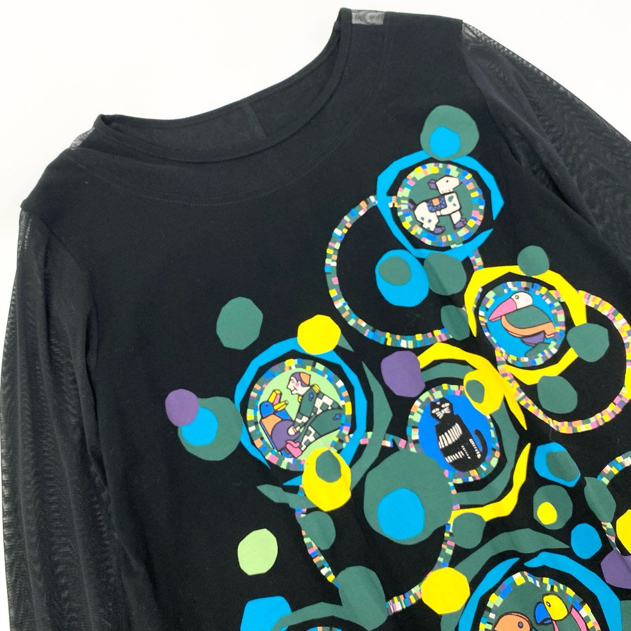 26k27 《美品》 TOKUKO 1er VOL トクコプルミエヴォル チュニックワンピース シアースリーブ アニマルプリント レディース 女性用 9 ブラックu02t