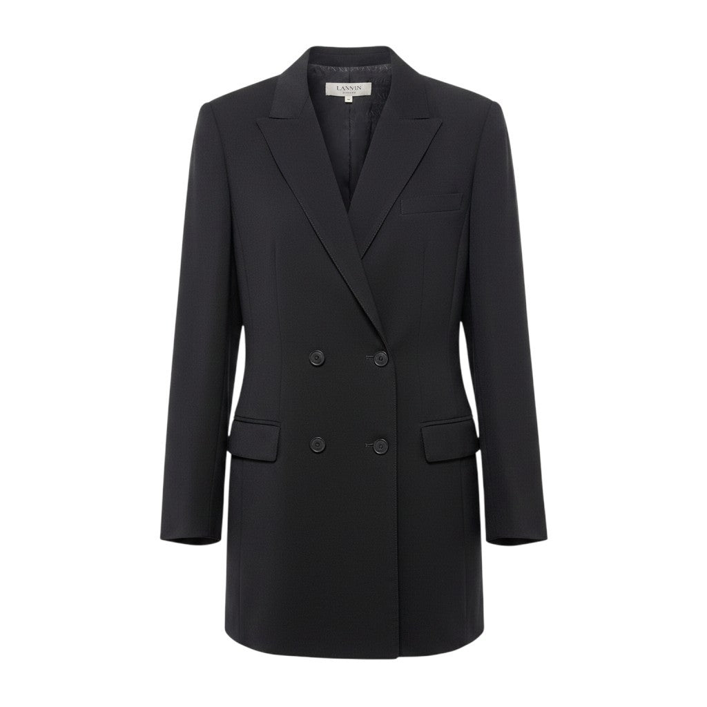 10h28 LANVIN La Collection ランバンコレクション ダブルブレスト テーラードジャケット ロングジャケット 裏地総柄 ウールモヘヤ混 サイズ38 ネイビー レディースo07t