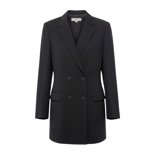 10h28 LANVIN La Collection ランバンコレクション ダブルブレスト テーラードジャケット ロングジャケット 裏地総柄 ウールモヘヤ混 サイズ38 ネイビー レディースo07t