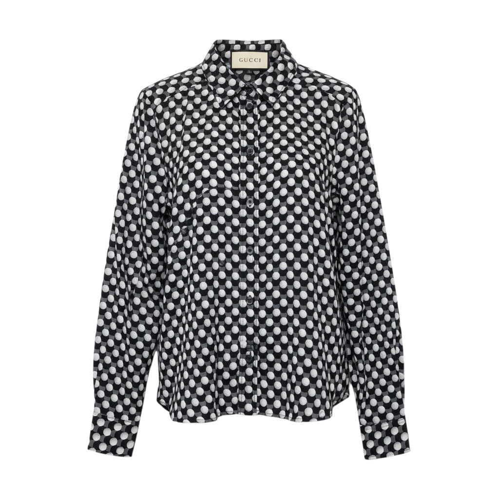 37i26 【美品】GUCCI グッチ ロングスリーブシャツ インターロッキングG ゴルフボール イタリア製 38サイズ ブラック ホワイト レディース 女性用u02t