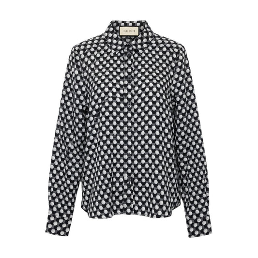 37i26 【美品】GUCCI グッチ ロングスリーブシャツ インターロッキングG ゴルフボール イタリア製 38サイズ ブラック ホワイト レディース 女性用u02t