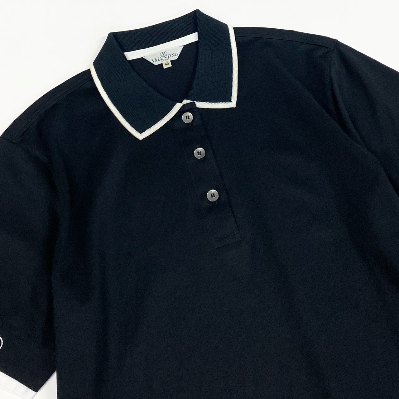 I b20《美品》 VALENTINO ヴァレンティノ スリーブロゴ 半袖ポロシャツ トップス 40 ブラック レディースu02t
