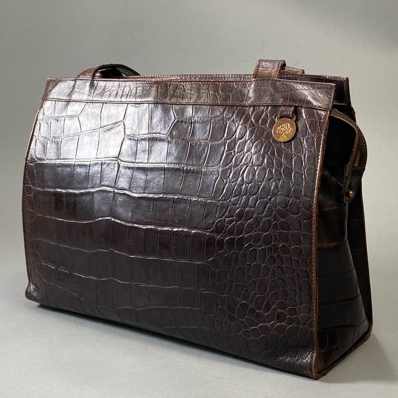 Aj3 Mulberry マルベリー クロコ型押し レザートートバッグ ブラウン 本革 ワンショルダー 英国製 鞄 カバンt18r