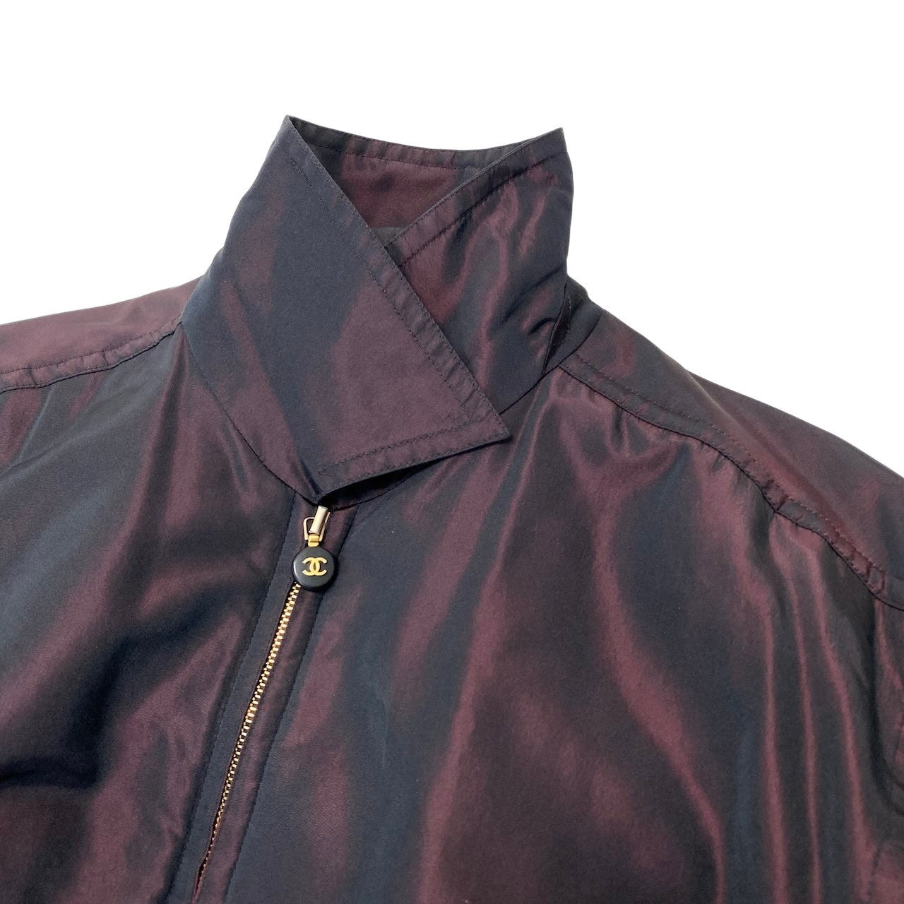 Cf9 CHANEL シャネル ヴィンテージ ココボタン シルクタフタコート Vintage CC Silk Taffeta Coat ボルドーt18r