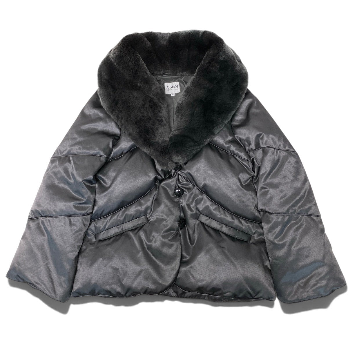 83i2 ARMANI COLLEZIONI アルマーニコレツィオーネ ダウンジャケット アウター ラビットファー ボリュームネック サイズ40 グレー系 レディースo07t