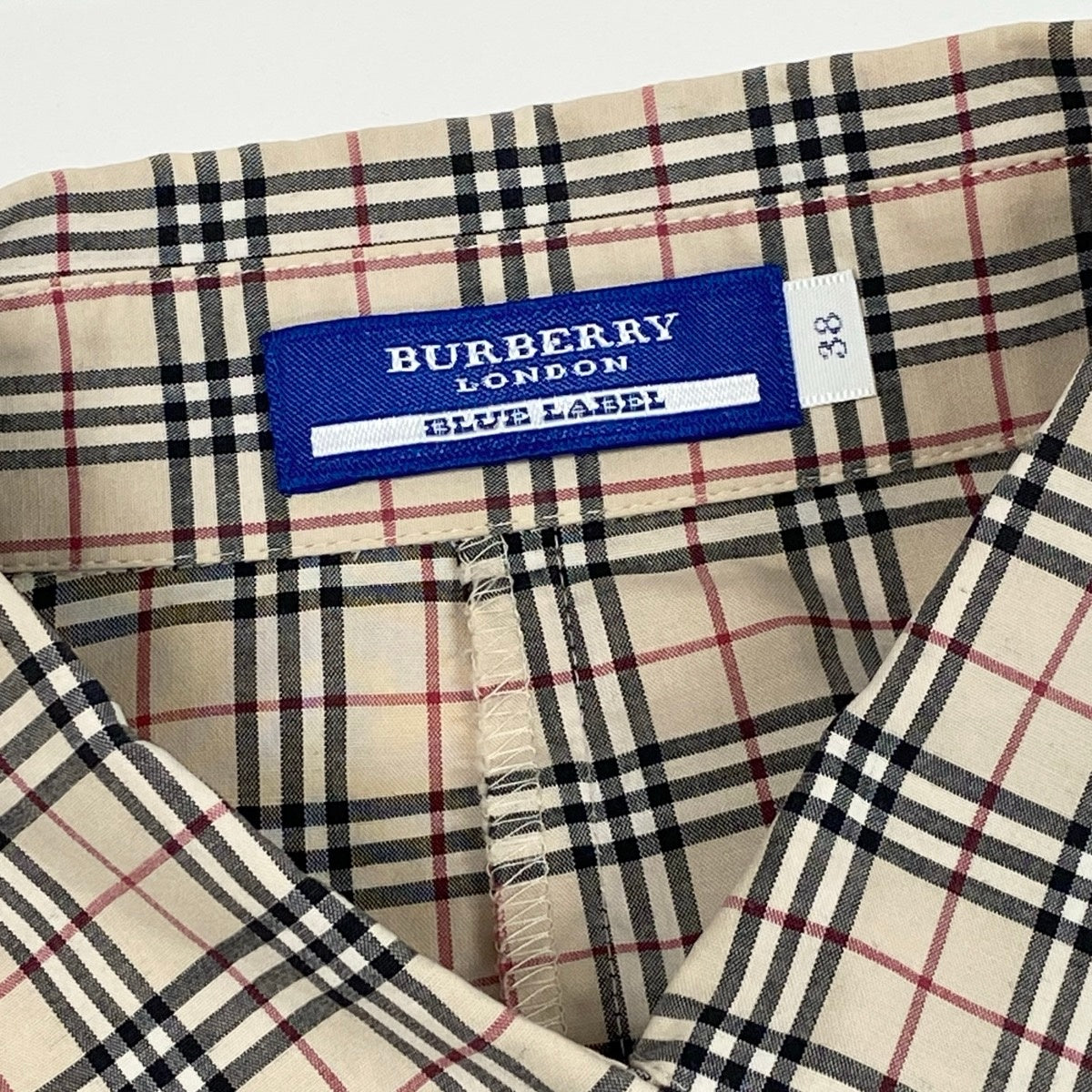 6i14 BURBERRY LONDON コットンシャツ 七分袖 ノバチェック ホースロゴ 38サイズ ベージュ レディース 女性用u02t