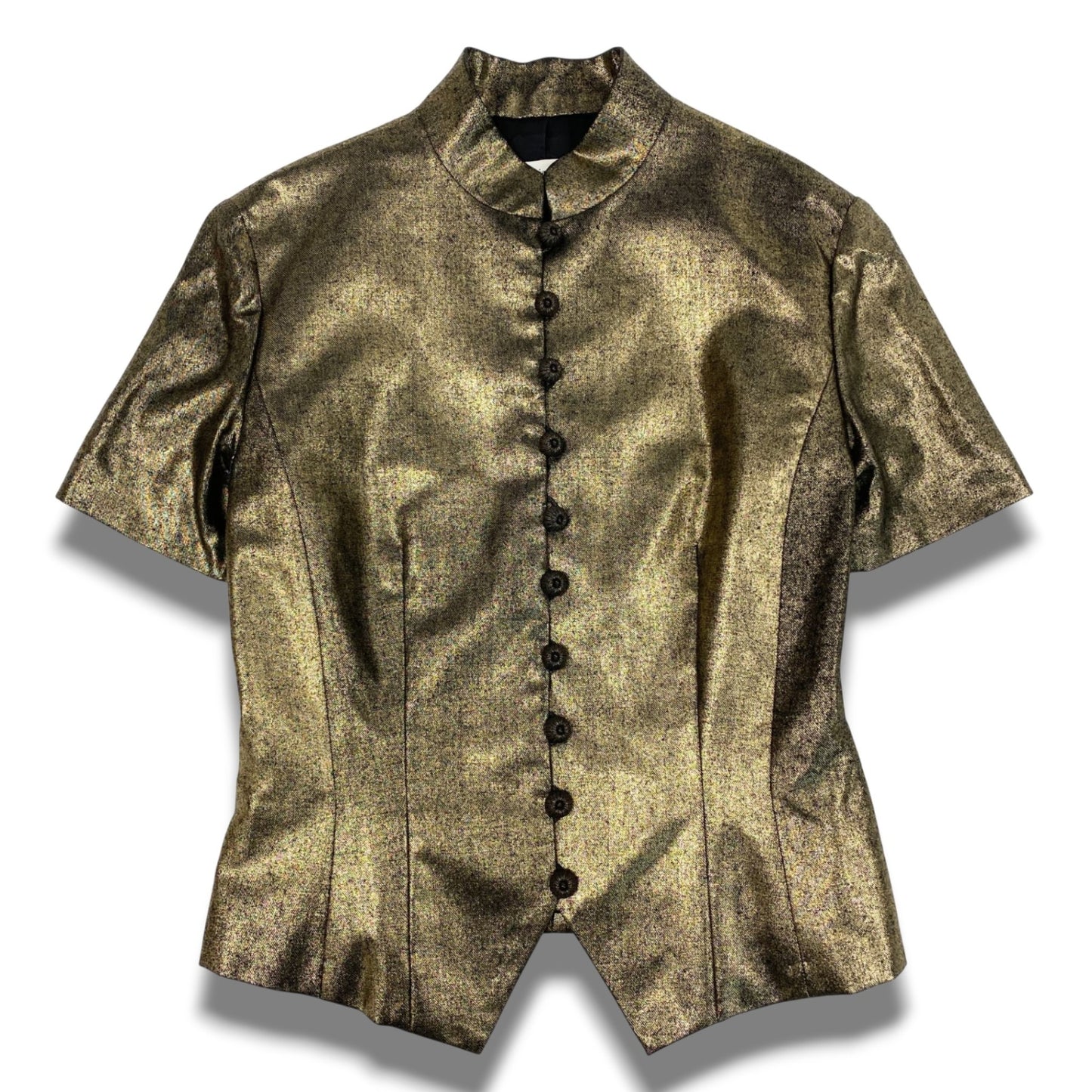 Ab20  Christian Dior クリスチャンディオール 半袖ジャケット ブラウス トップス 装飾ボタン 11 ゴールド レディースu02t