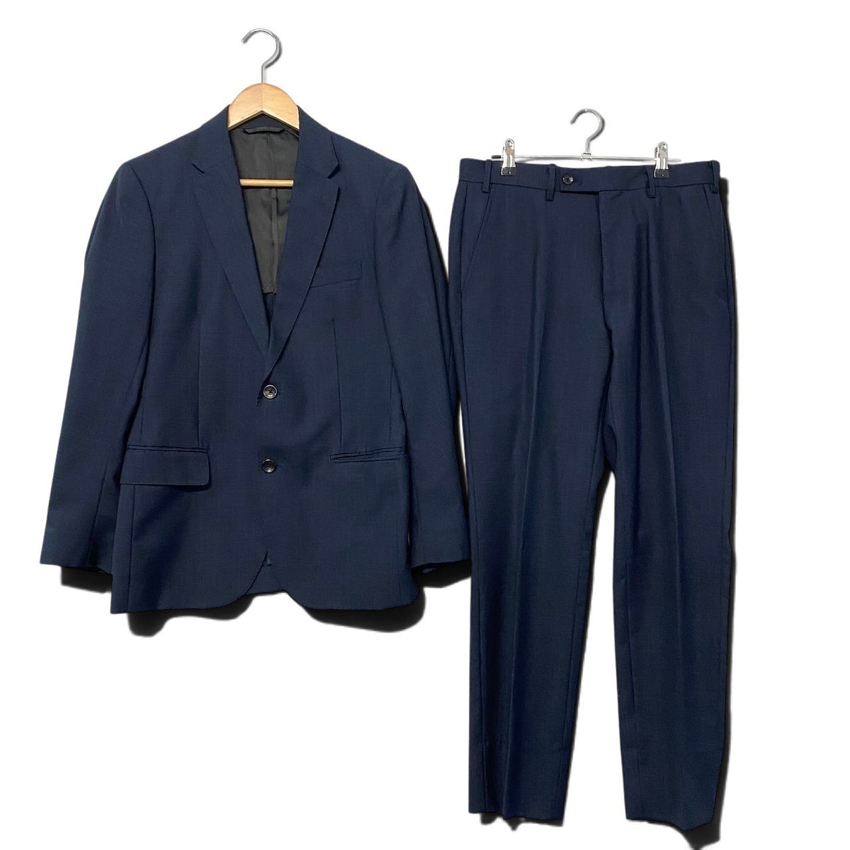 3j22 【美品】 WORKER CLOTHING SUPPLY ワーカークロージングサプライ カノニコ生地 セットアップ シングルスーツ 2B サイズ44 ネイビー ウール メンズu02t