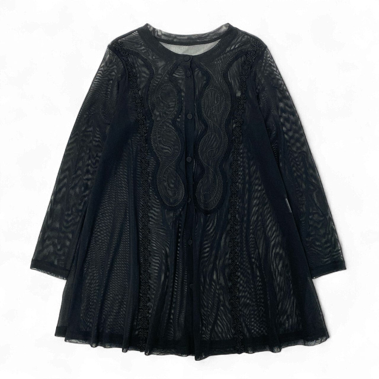 18k20《美品》 TOKUKO 1er VOL トクコプルミエヴォル  ロング シアーカーディガン メッシュシャツ 長袖 花柄 ストレッチ○ レディース 女性用 ９ ブラックu02t