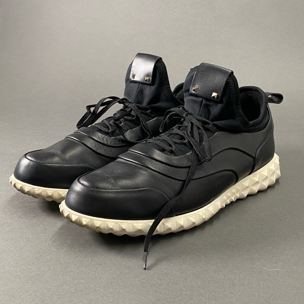 1h14 VALENTINO GARAVANI ヴァレンティノ ガラヴァーニ NEO PLANE SNEAKER ネオプレーンスニーカー 42 ブラック レザー スタッズ シューズ イタリア製