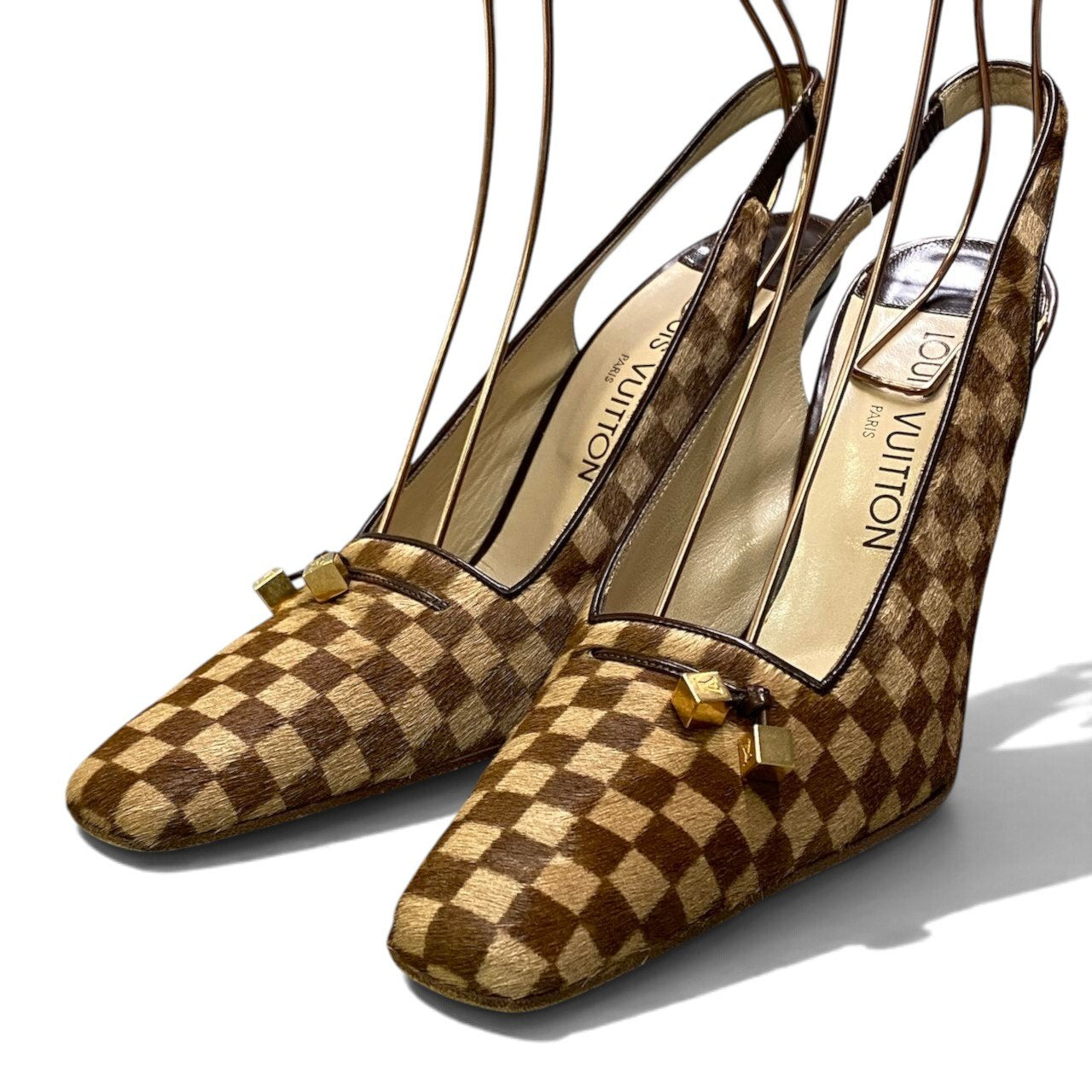 h29《美品》 LOUIS VUITTON ルイヴィトン 2005年 ポニーヘア スリングバック パンプス シューズ 37.5 ブラウン系 レザーu02t