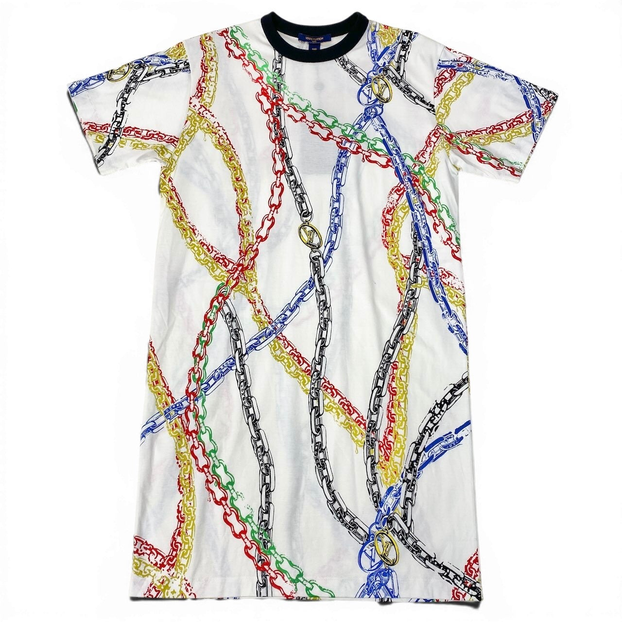 Ig6 LOUIS VUITTON ルイヴィトン 21年 チェーンプリント Tシャツワンピース LVロゴ RW212W FO8 FLDR53 サイズXS ホワイト レディースk02i