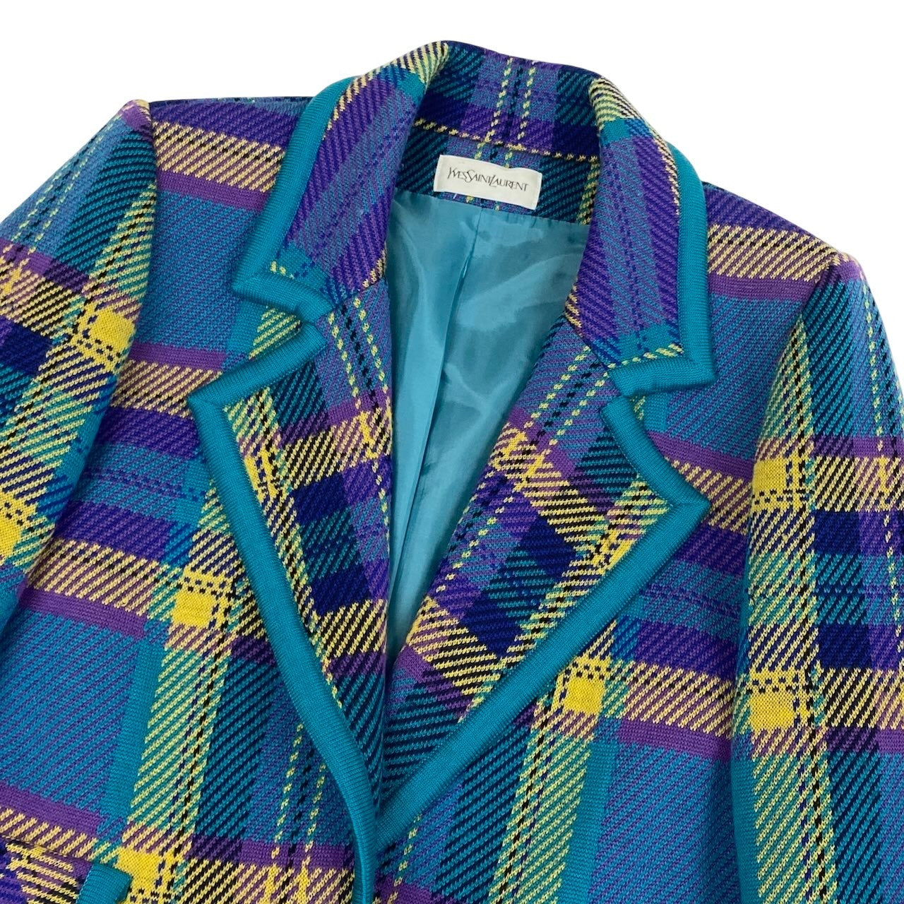 Eg6 YVES SAINT LAURENT イヴサンローラン チェック柄 テーラードジャケット サイズM マルチカラー ウール100％ レディースo07t