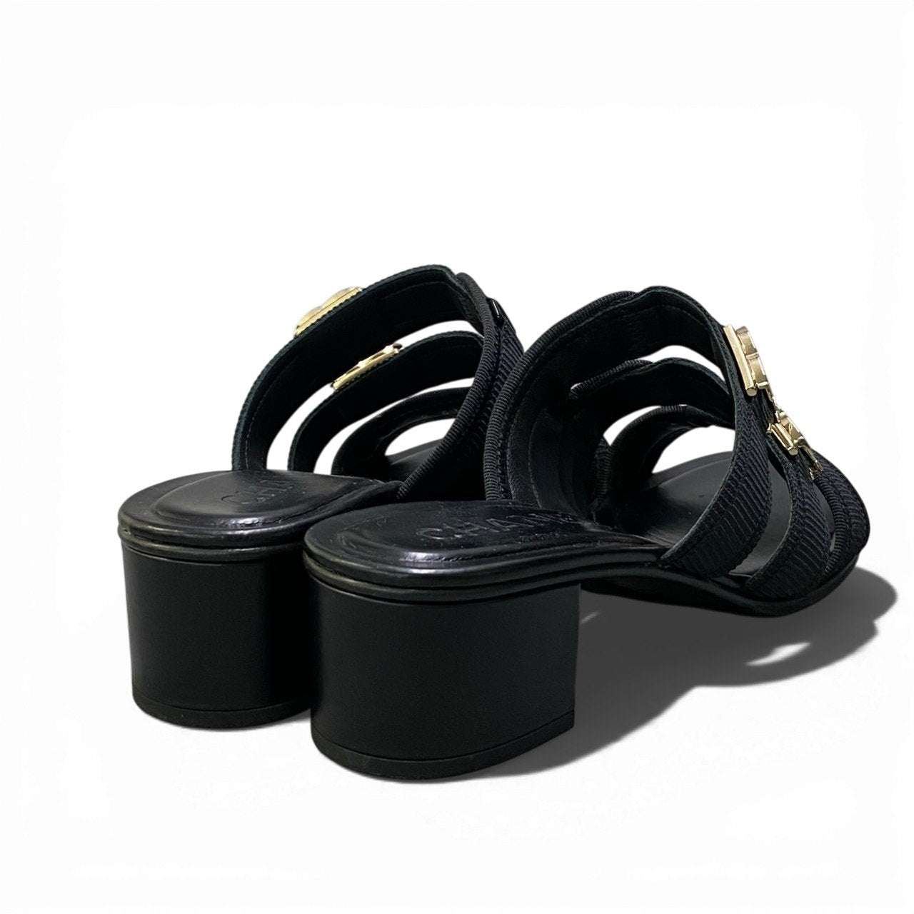 c4 CHANEL シャネル G39895 ココマーク チャンキーヒール サンダル サイズ37 1/2C ブラック レディース シューズ 靴ta1