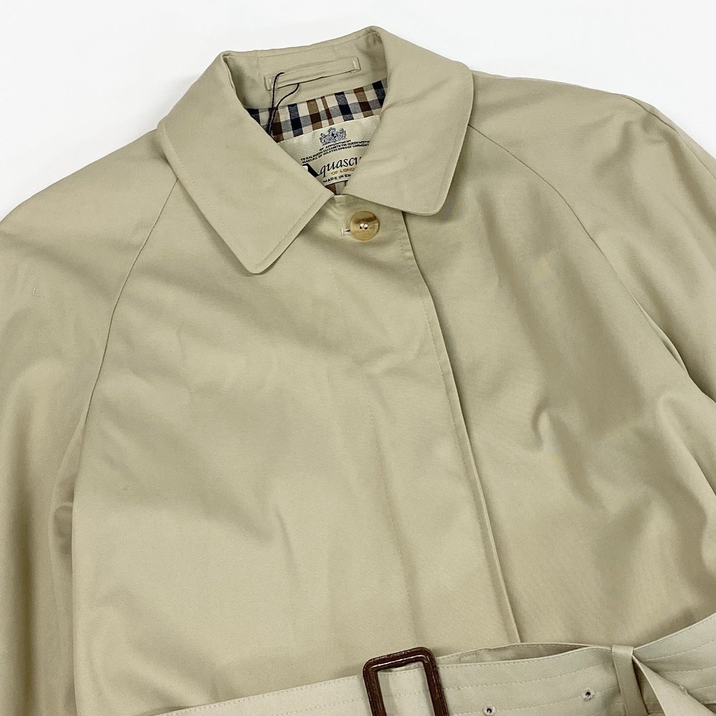 35L19 【美品】Aquascutum アクアスキュータム ステンカラーコート トレンチコート ロングコート アウター 6サイズ ベージュ コットン100％ レディースu02t