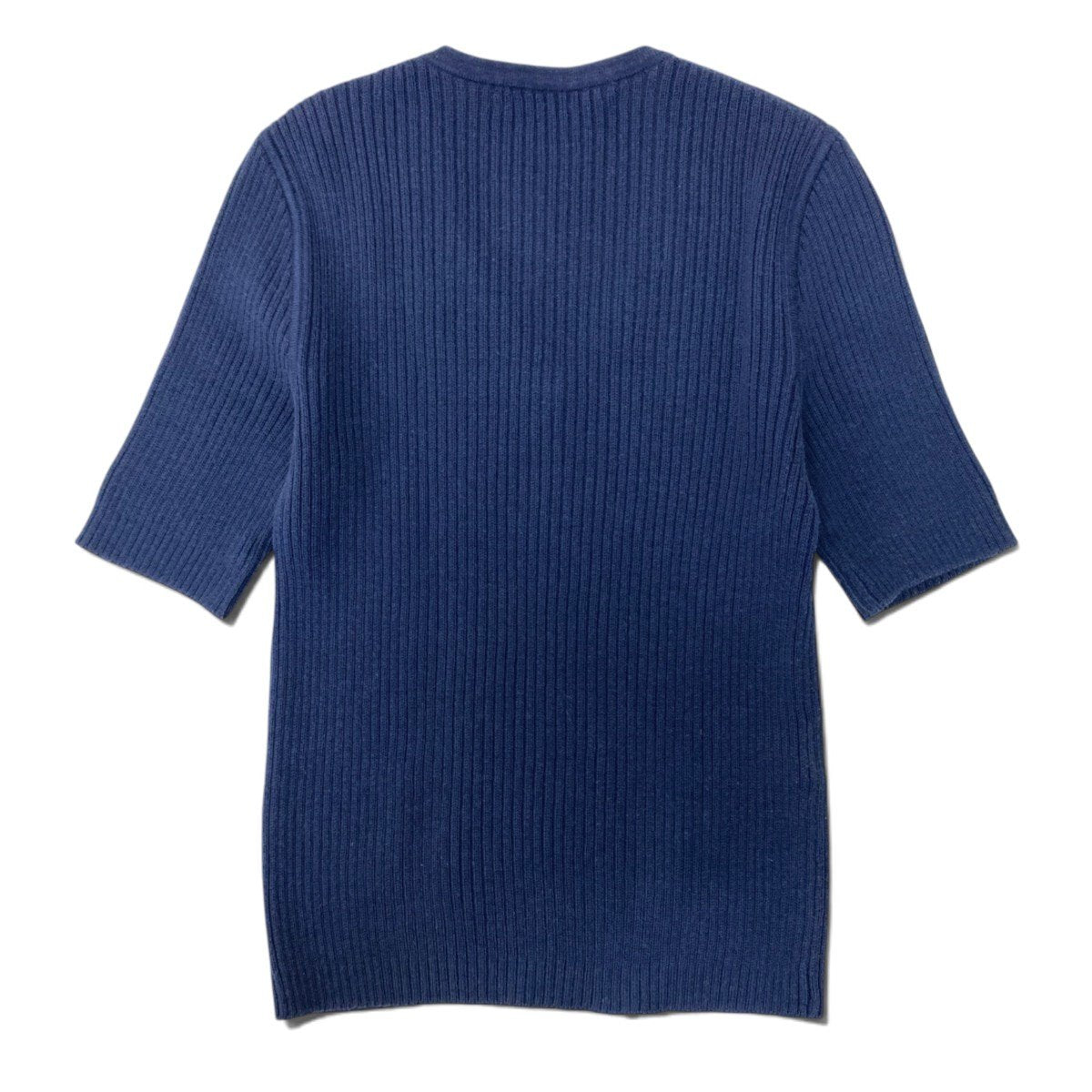 91h3 Christian Dior クリスチャンディオール ロゴ刺繍 リブニット ショートスリーブ ニットセーター ネイビー レディース 女性用o07t