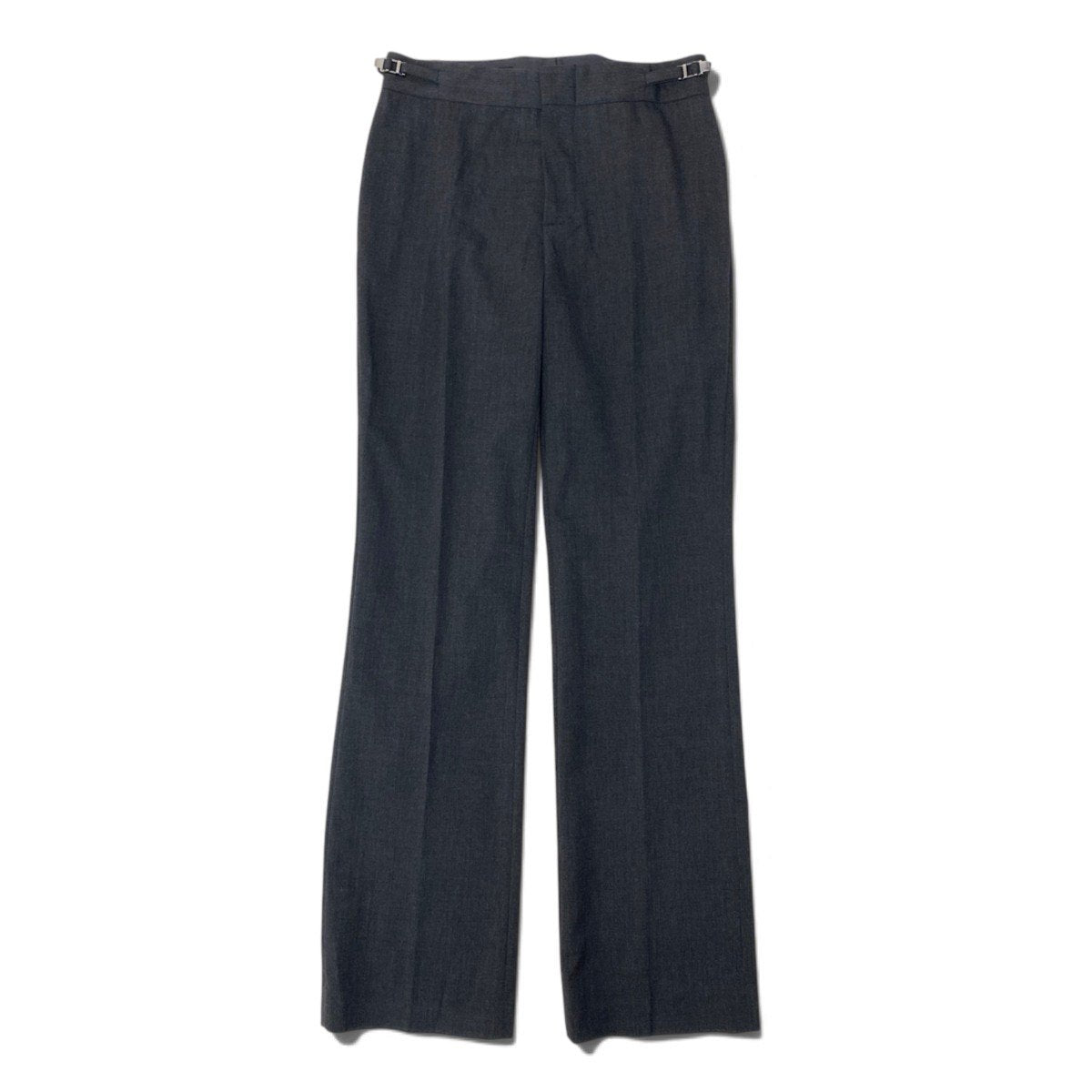 30j4 GUCCI グッチ 1998年 トムフォード期 スラックスパンツ ロゴ金具 サイドアジャスター 38サイズ グレー レディース 女性用u02t