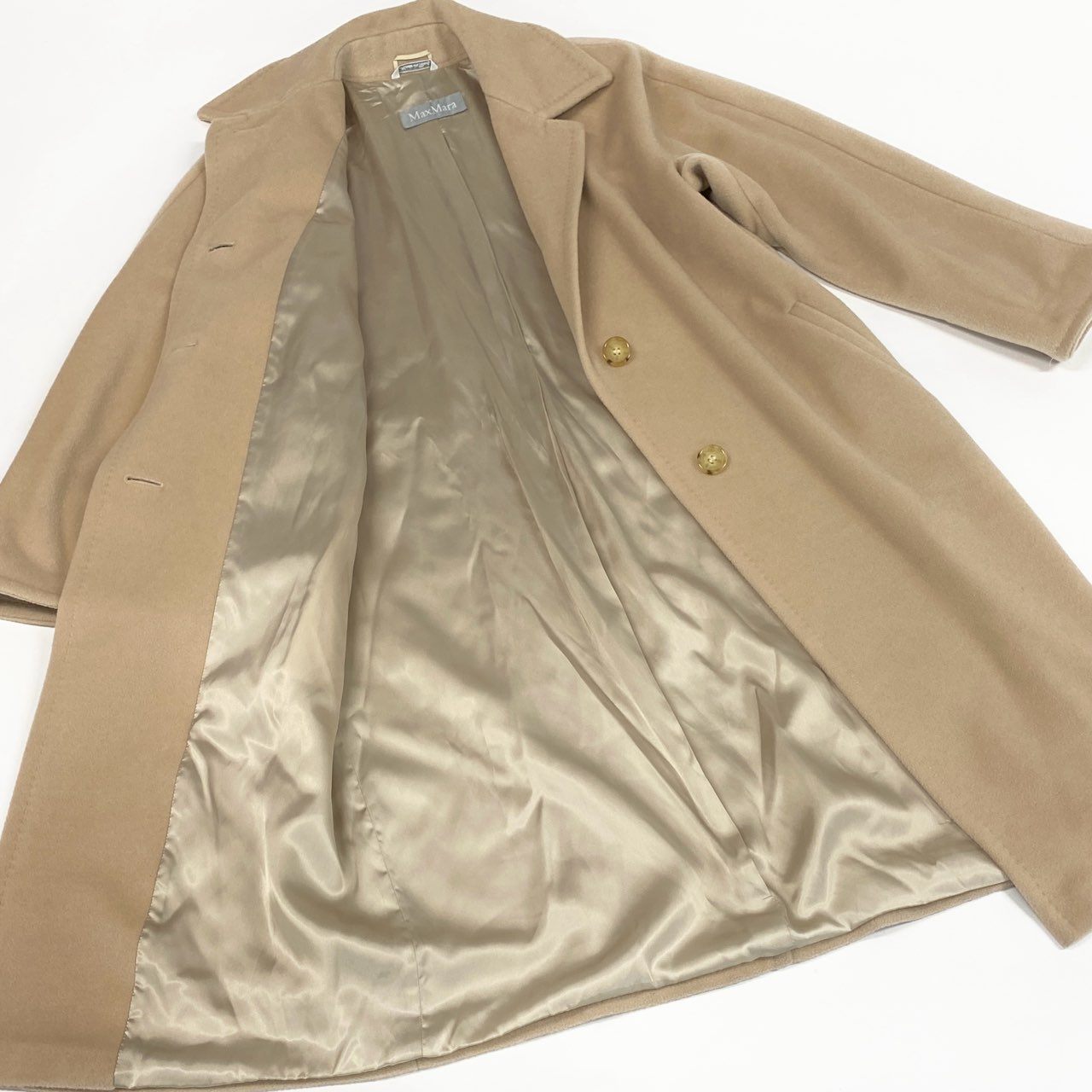 52a21 《美品》 MAX MARA マックスマーラ 銀タグ Wool Long Coat  ウールロングコート サイズ36 ベージュ イタリア製t18r