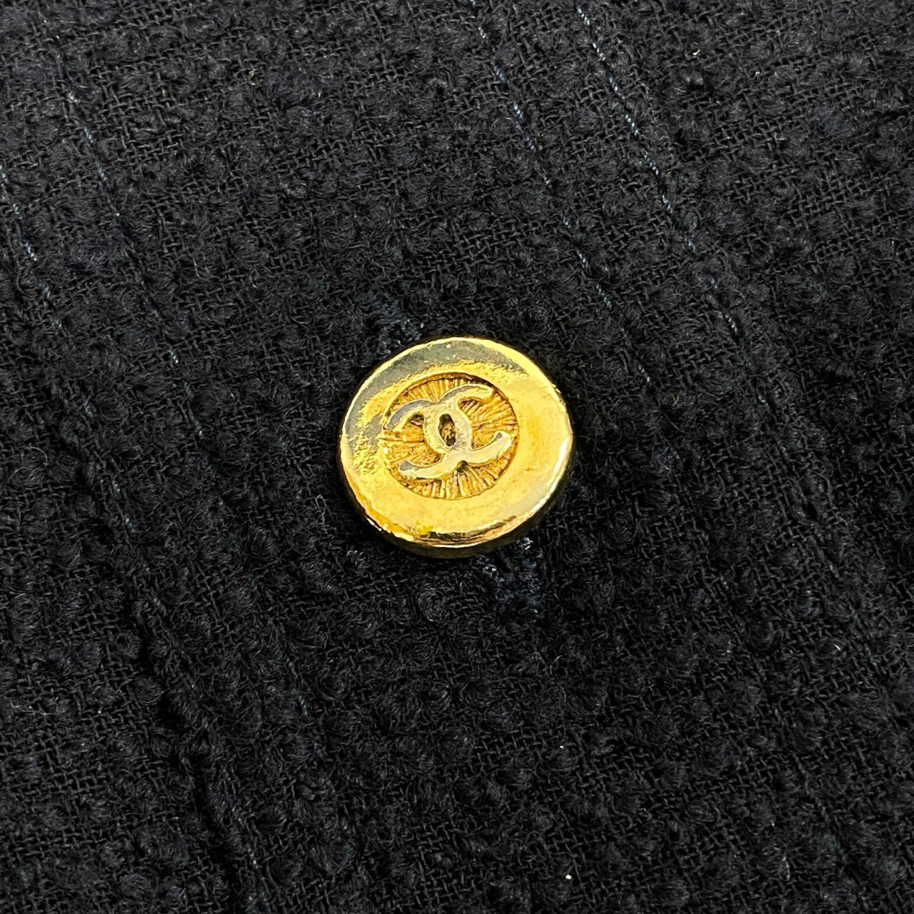 Cb15 Vintage CHANEL シャネル ヴィンテージ ツイードワンピース 長袖 ココマークボタン ネイビー レディースu02t