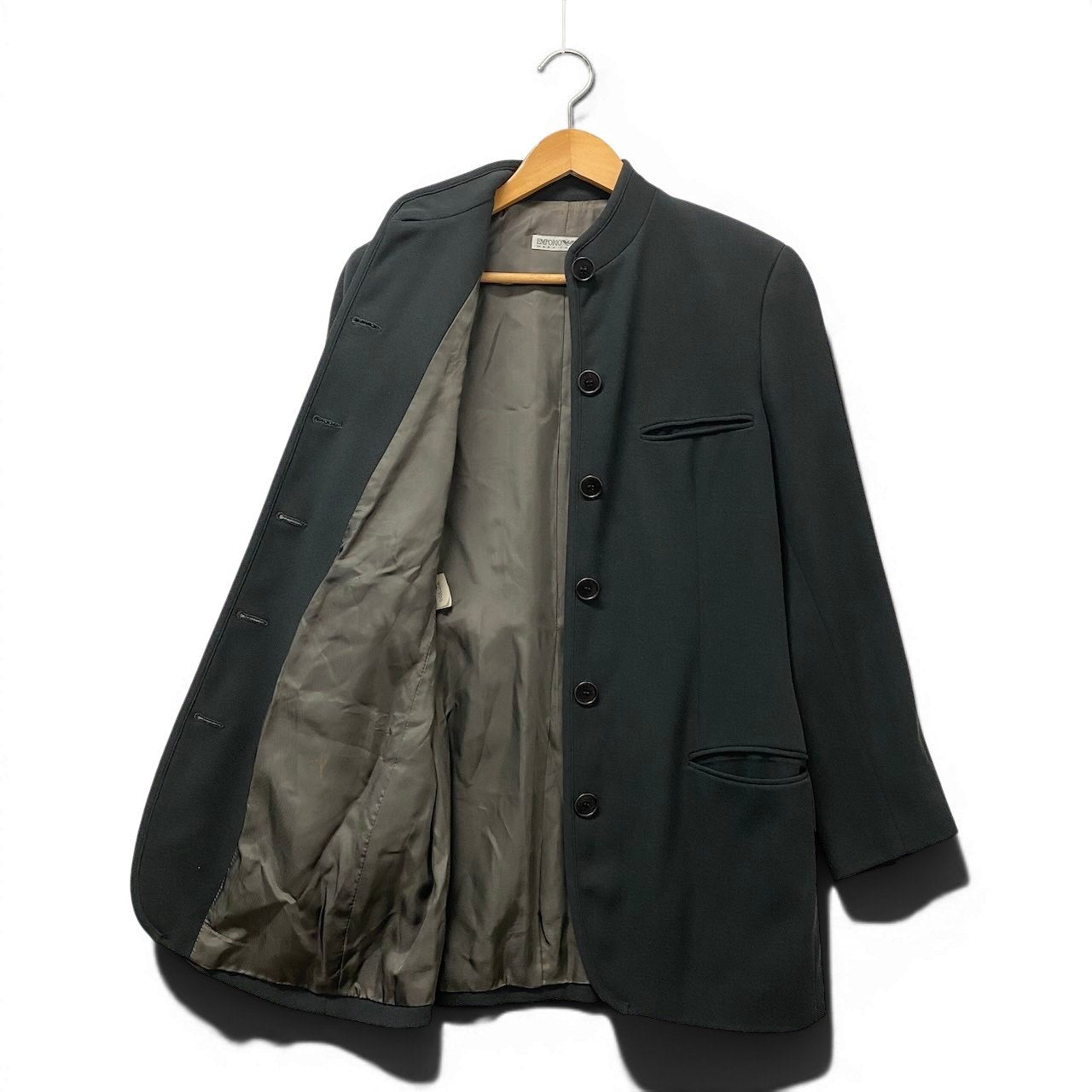 73e15 EMPORIO ARMANI エンポリオアルマーニ ハイネック ジャケット 羽織 VINTAGE イタリア製 38 グリーン ウール レディースo07t