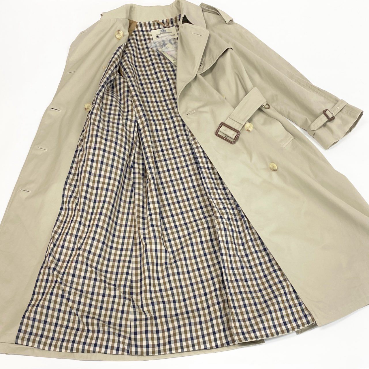 12a23 【美品】 Aquascutum アクアスキュータム ステンカラーコート トレンチコート ロングコート アウター 10サイズ ベージュ コットン100％ レディースu02t