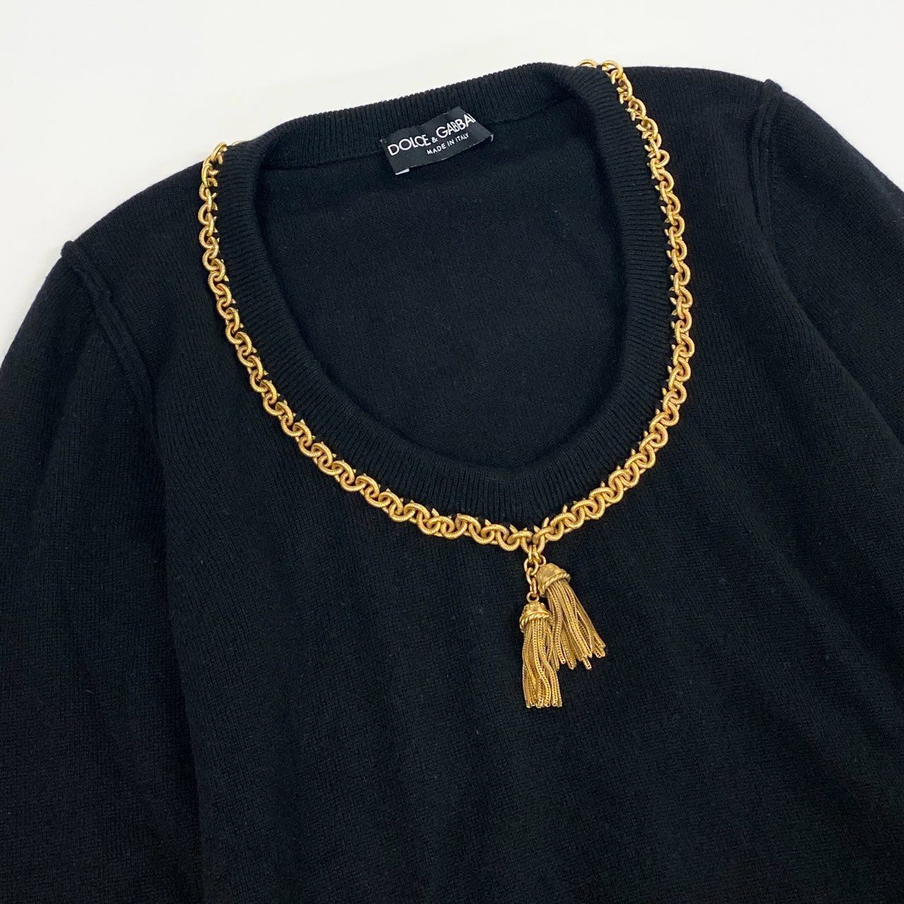 2L27 Dolce & Gabbana ドルチェアンドガッバーナ ドルガバ Gold Chain Tassel Cashmere 100% カシミヤセーターSweater Size 40 レディース 女性用k02i